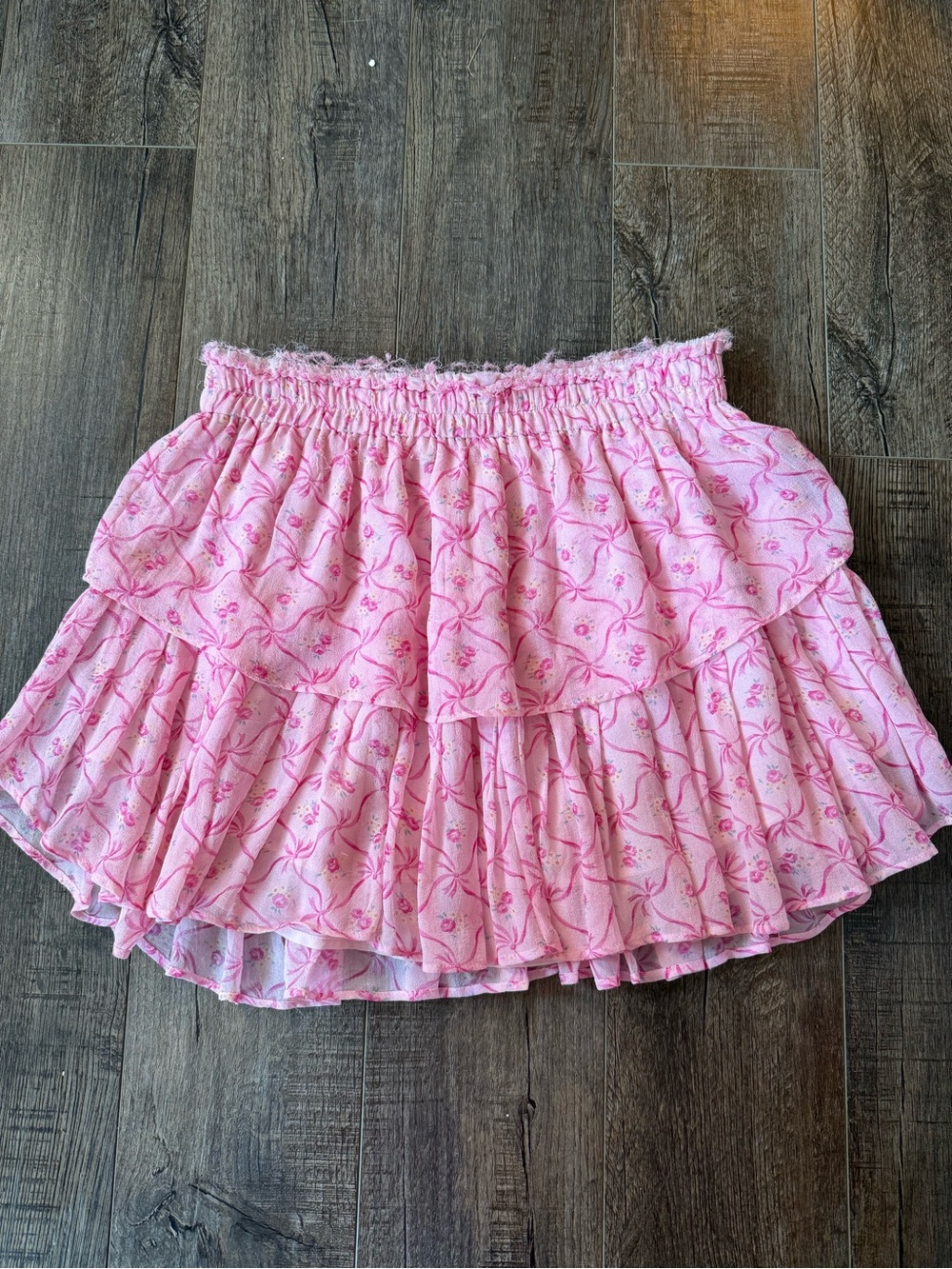 Loveshackfancy Silk Floral Bow Trellis Print Ruffle Skirt Medium